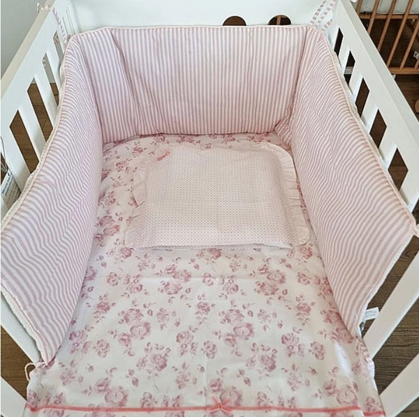 Бортик для кроватки NL Baby 3-сторонний универсальный, 30х180 см, розовый (827+829/28110) - Pampik - 4