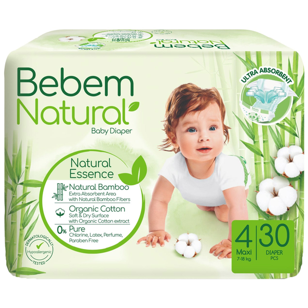 Підгузки на липучках Bebem Natural, 4 (7-14 кг), 30 шт. - Pampik