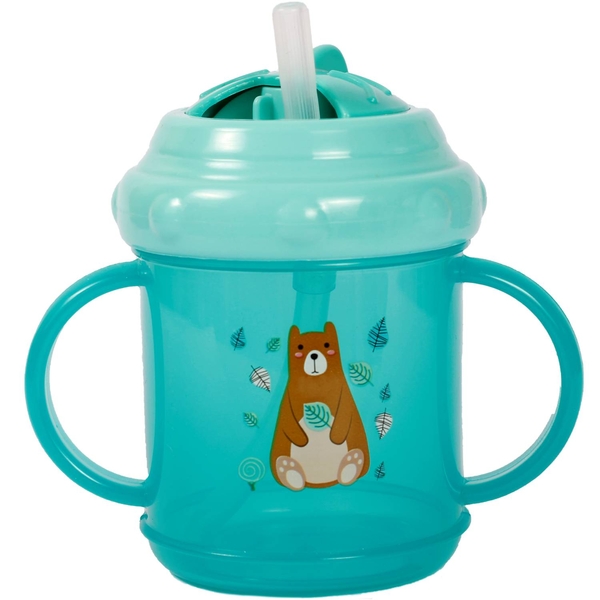 Поїльник-непроливайка Курносики, із силіконовою трубочкою, з ручками, 200 мл, зелений (7026 зел) - Pampik