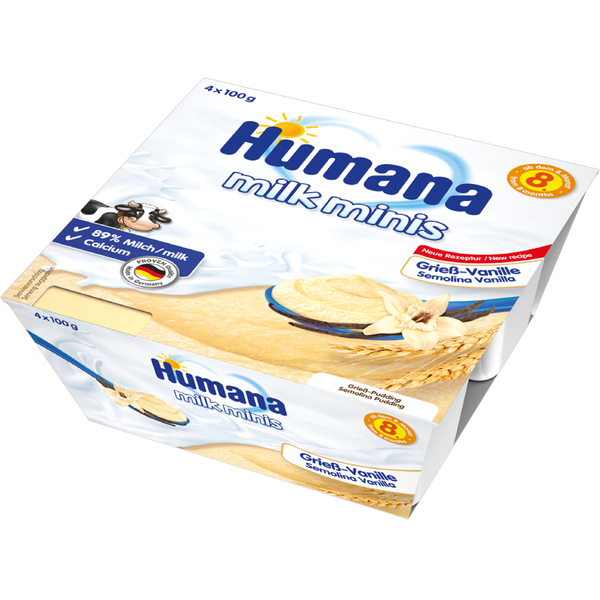 Пудинг манний Humana Milk Minis з ваніллю, 400 г (4 шт. по 100 г) - Pampik