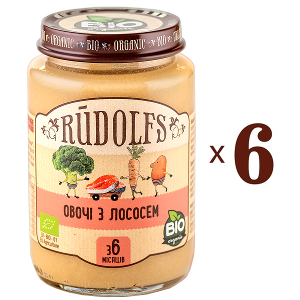 Набір пюре Rudolfs Овочі з лососем, 1140 г (6 уп. по 190 г) - Pampik