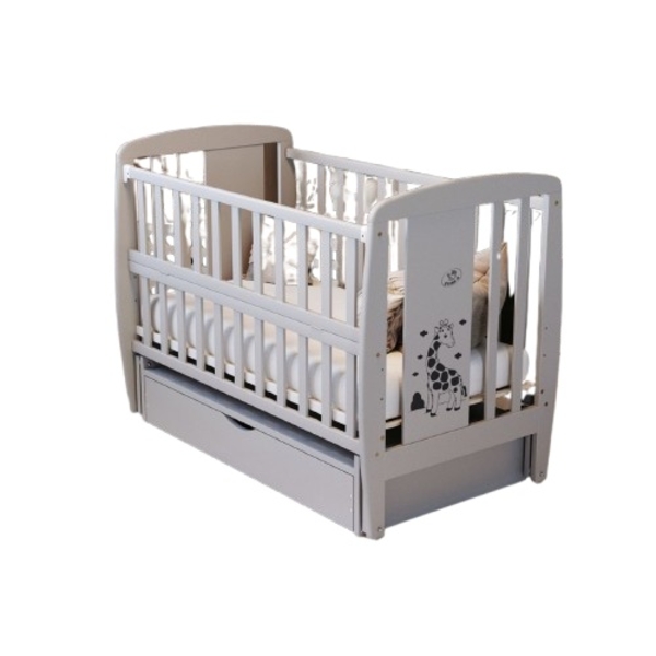 Детская кроватка Дубок Жирафка, с ящиком и маятником, 120х60 см, серый (9800-DJS-07) - Pampik