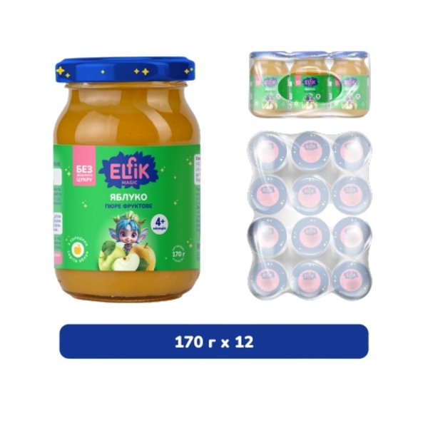 Пюре Elfik Magic з яблук, без доданого цукру, 2040 г (12 шт. по 170 г) - Pampik