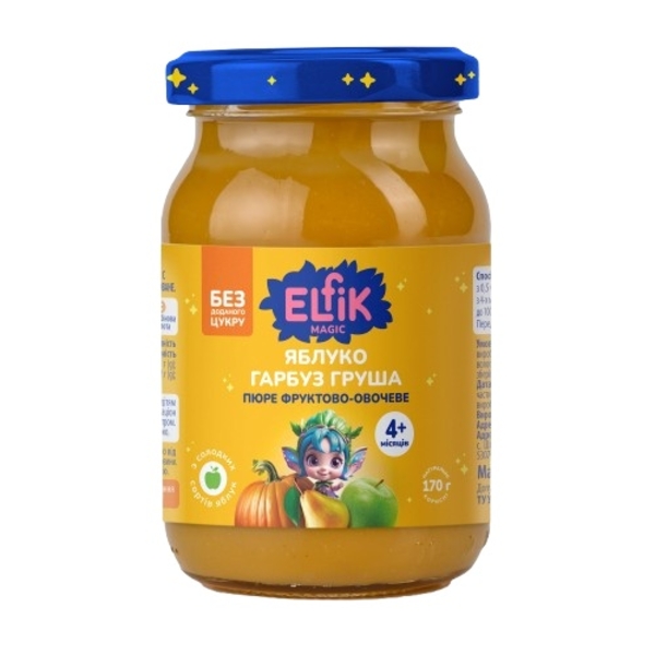 Пюре Elfik Magic з яблук, гарбуза та груш, без доданого цукру, 1020 г (6 шт. по 170 г) - Pampik - 2
