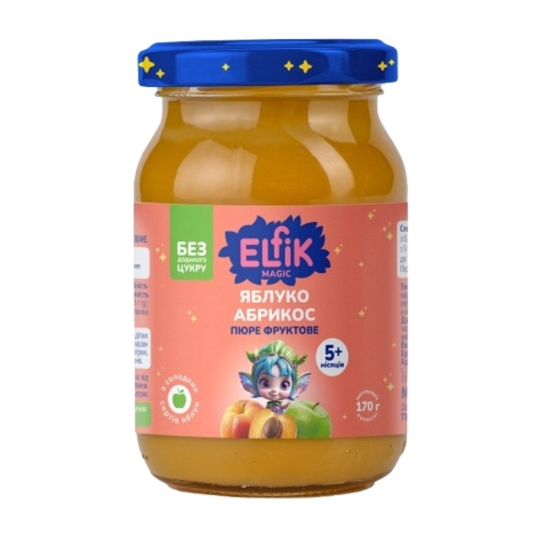 Пюре Elfik Magic из яблок и абрикосов, без сахара, 170 г - Pampik