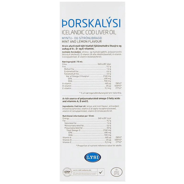 Омега-3 Lysi риб'ячий жир з печінки тріски з вітамінами A, D, E, зі смаком лимона та м'яти, 240 мл - Pampik - 5