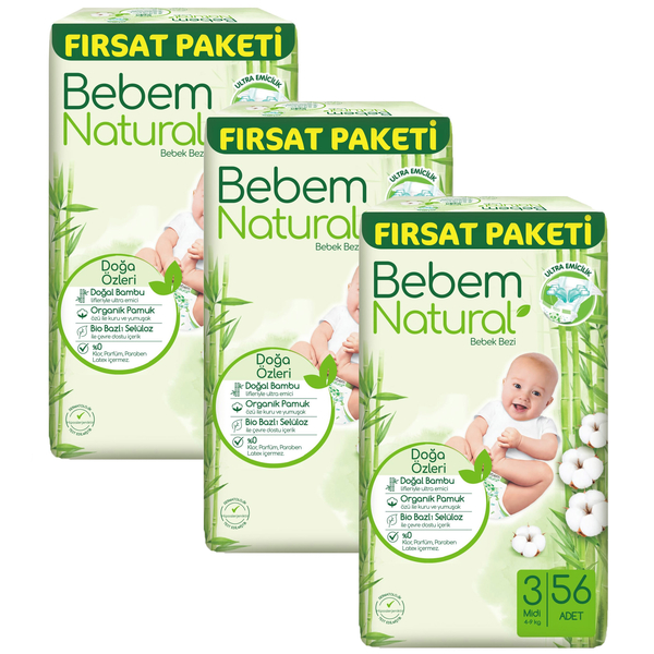 Підгузки на липучках Bebem Natural, 5 (11-18 кг), 120 шт. (3 уп. по 40 шт.) - Pampik