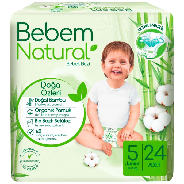 Підгузки на липучках Bebem Natural, 5 (11-18 кг), 144 шт. (6 уп. по 24 шт.) - Pampik - 2