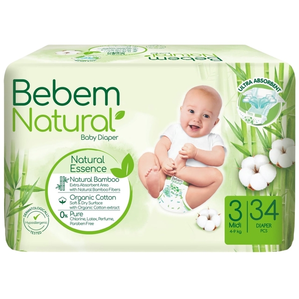Підгузки на липучках Bebem Natural, 3 (4-9 кг), 204 шт. (6 уп. по 34 шт.) - Pampik - 2