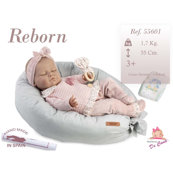 Лялька Munecas De Cuna Reborn, рожевий одяг, 55 см (55601) - Pampik - 2