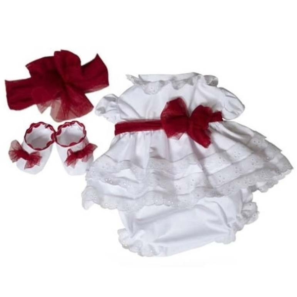 Набір одягу для ляльки Munecas De Cuna, 45 см, білий з бордовим (R45227) - Pampik