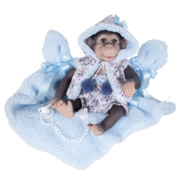 Игровой набор Munecas De Cuna Обезьянка Куко с одеялом, голубой, 36 см (42956) - Pampik