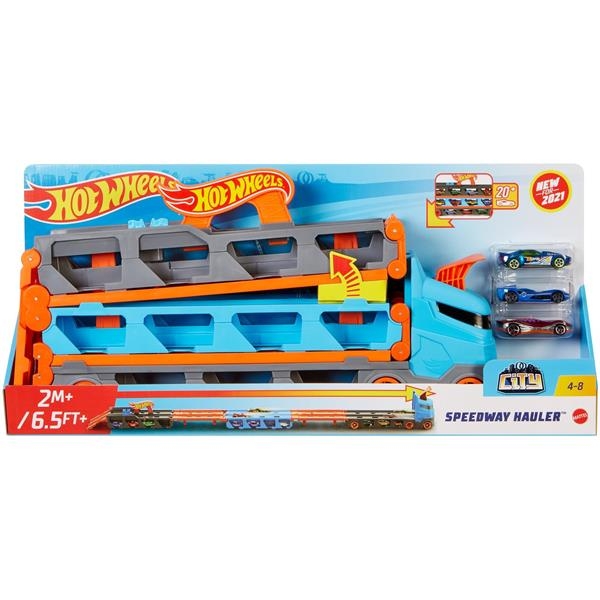Вантажівка-транспортер Hot Wheels Суперперегони з 3 базовими машинками 1:64 (GVG37) - Pampik