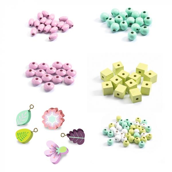 Набір для створення прикрас Djeco Квіти із дерев'яними намистинами 450 ел. (DJ09808) - Pampik - 2
