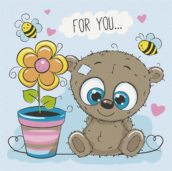 Картина по номерам ArtCraft Медвежонок с цветком 30х30 см (15513-AC) - Pampik