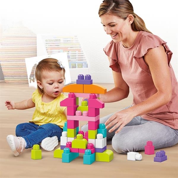 Конструктор Mega Bloks First Builders рожевий у мішку 60 деталей (DCH54) - Pampik - 2