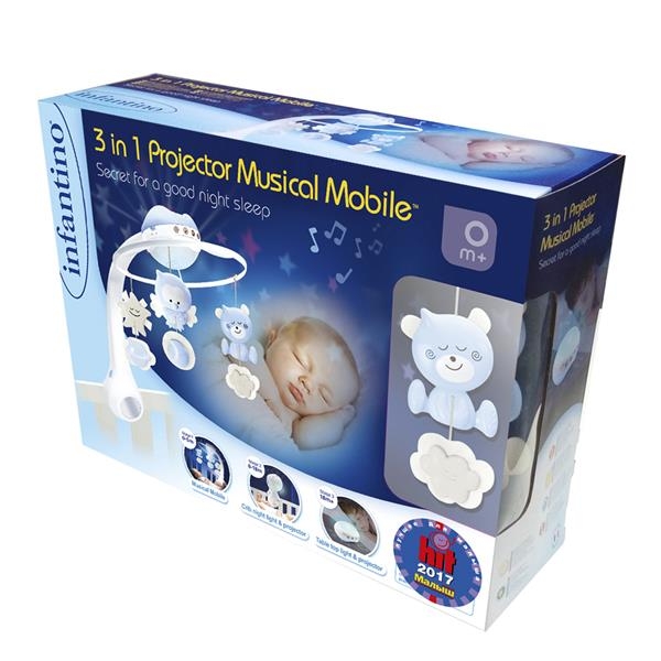 Музичний мобіль із проектором Infantino 3 в 1 блакитний (004896I) - Pampik