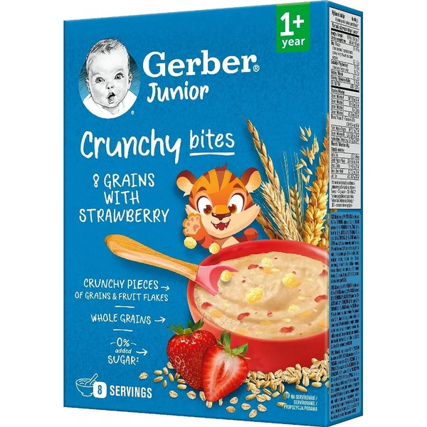 Каша сухая быстрорастворимая Gerber Мультизлаковая с хрустящими хлопьями и кусочками клубники, для детей от 1 года, 200 г - Pampik - 3