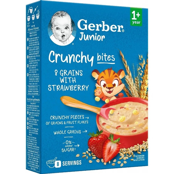 Каша сухая быстрорастворимая Gerber Мультизлаковая с хрустящими хлопьями и кусочками клубники, для детей от 1 года, 200 г - Pampik - 2