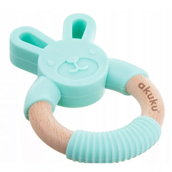 Силиконово-деревянный прорезыватель Akuku Кролик (A0137) - Pampik