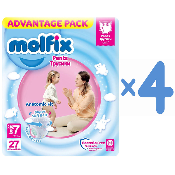 Подгузники-трусики Molfix, 7 (19+ кг), 108 шт. (4 уп. по 27 шт.) - Pampik