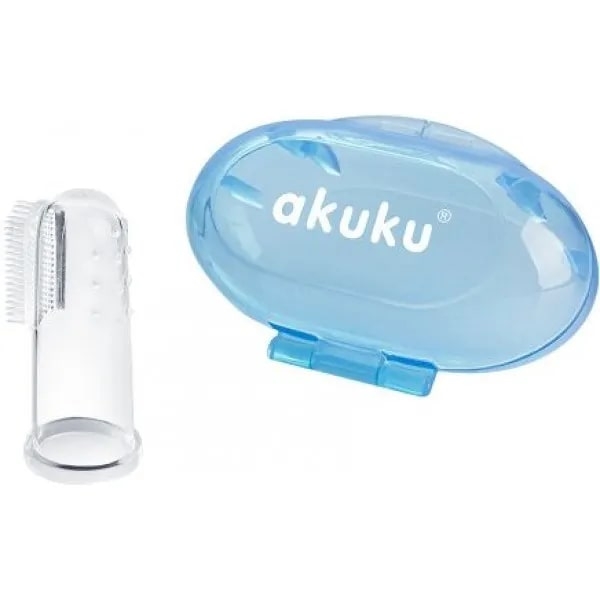 Силиконовая зубная щетка и массажер для десен Akuku, голубой футляр (A0263) - Pampik