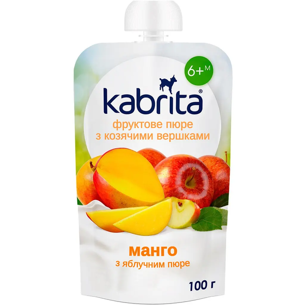 Пюре Kabrita Pouch Манго з яблучним пюре та козячими вершками, 100 г - Pampik