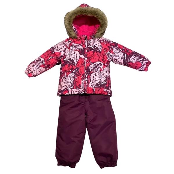 Дитячий зимовий комплект Huppa Avery, куртка та напівкомбінезон, р.86, фуксія з принтом/бордовий (41780030-11363-086) - Pampik