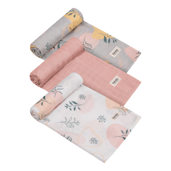 Набор пеленок Lionelo Bamboo Set Leaf, 70х70 см, 3 шт., розовый (LO-BAMBOO SET LEAF) - Pampik - 3