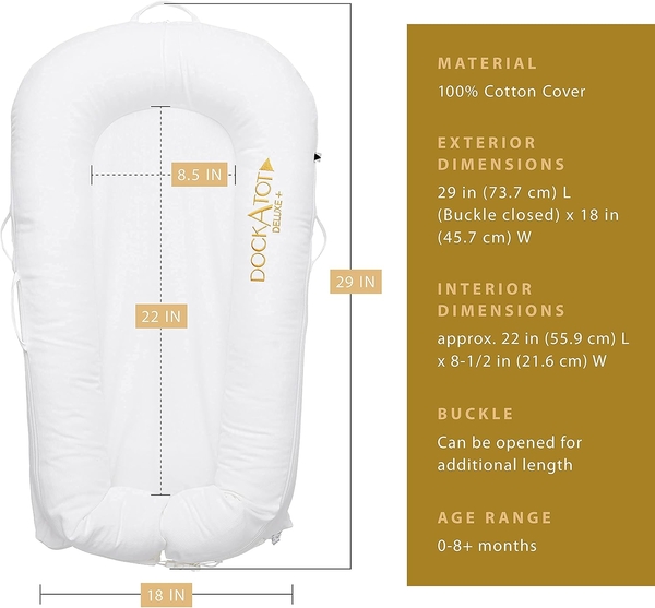 Матрац-кокон DockaTot Deluxe+, 0-8 міс., Pristine White (10301) - Pampik - 10