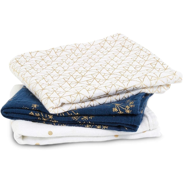 Муслинові пелюшки Aden + Anais Musy Gold Deco, 70х70 см, 3 шт., біло-синій (AA7235G) - Pampik - 2