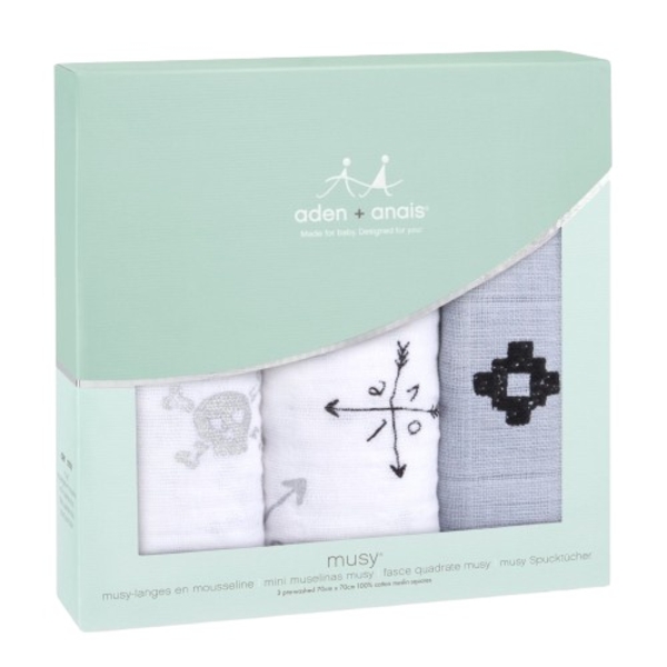 Муслинові пелюшки Aden + Anais Musy Lovestruck, 70х70 см, 3 шт., біло-сірий (AA7227G) - Pampik