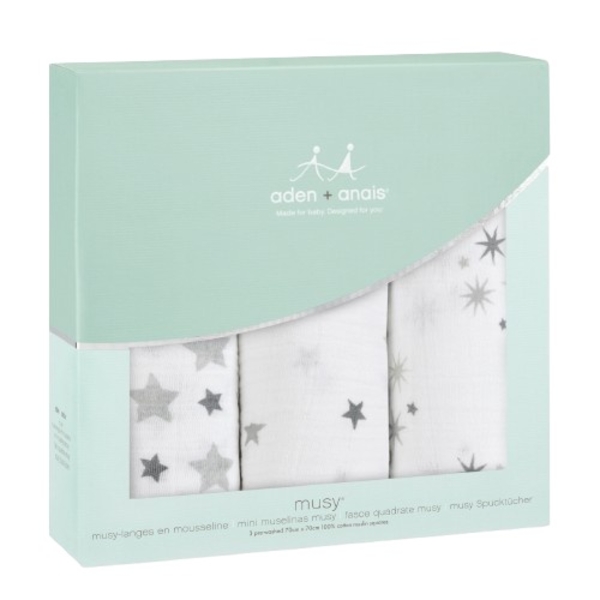 Муслинові пелюшки Aden + Anais Musy Twinkle, 70х70 см, 3 шт., біло-сірий (AA7203G) - Pampik