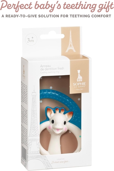 Брязкальце-прорізувач Vulli Жирафа Софі з охолоджувальною частиною, молочний з блакитним (010329) - Pampik - 2