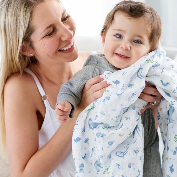 Плед Aden + Anais Outdoors Sleepy Forest, органічна бавовна, 120х120 см, блакитний (ADBO10001) - Pampik - 3