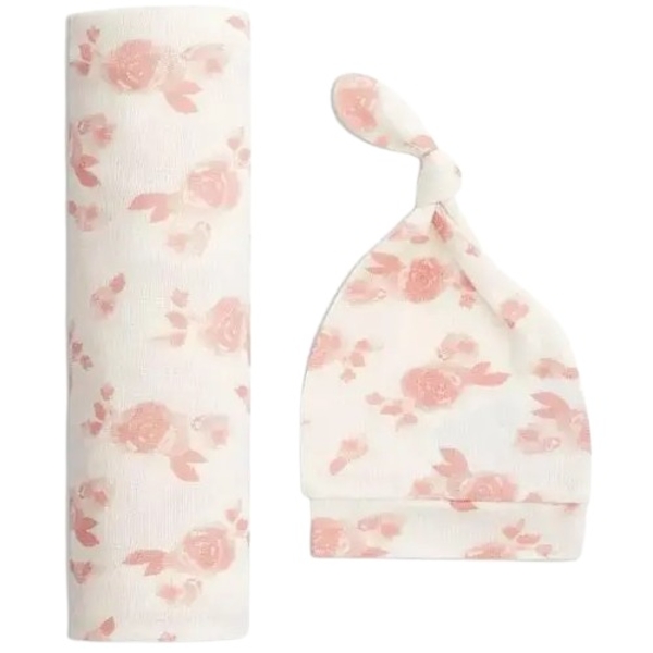 Подарунковий набір Aden + Anais Rosettes, пелюшка та шапочка, рожевий (AA20001) - Pampik