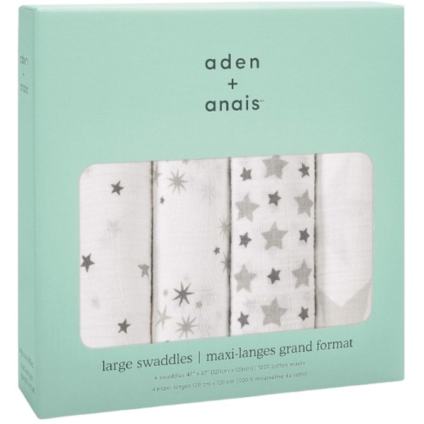 Набір пелюшок Aden + Anais Twinkle, муслін, 120х120 см, 4 шт., біло-сірий (AA2038G) - Pampik