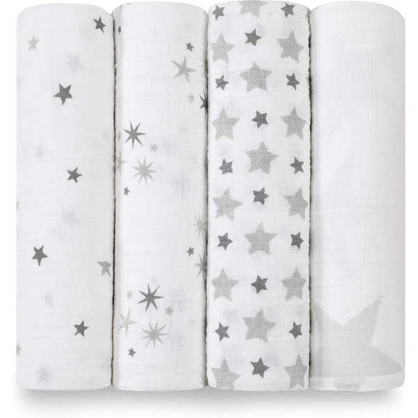 Набір пелюшок Aden + Anais Twinkle, муслін, 120х120 см, 4 шт., біло-сірий (AA2038G) - Pampik - 2