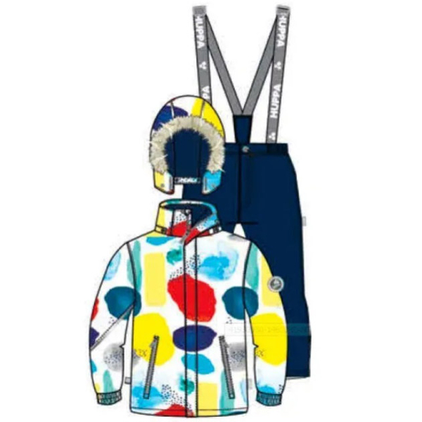 Комплект зимовий Huppa Dante: куртка + штани, р.134, білий з принтом / темно-синій (41930030-14620-134) - Pampik