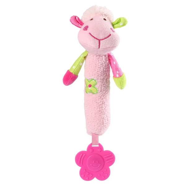 Игрушка-пищалка BabyOno Овечка, с прорезывателем, розовый (606) - Pampik