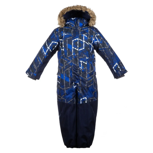 Детский зимний комбинезон Huppa Bruce, р.128, синий с принтом (36330030-82535-128) - Pampik