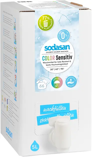 Органічний засіб для прання Sodasan Color, для чутливої шкіри, для дитячої білизни, для кольорових і білих тканин, 5 л - Pampik