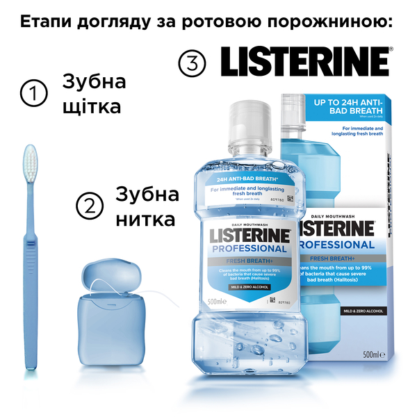 Ополаскиватель для полости рта Listerine Professional Свежее дыхание+, 500 мл - Pampik - 12