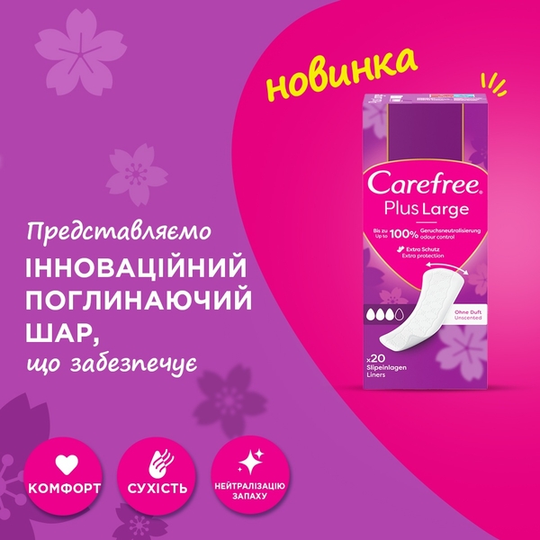 Прокладки жіночі щоденнi CAREFREE® Large plus, 20 шт. - Pampik - 7