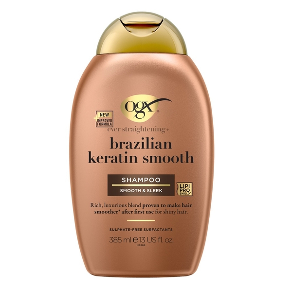 Шампунь OGX Brazilian Keratin Smooth Розгладжуючий для зміцнення волосся, 385 мл - Pampik