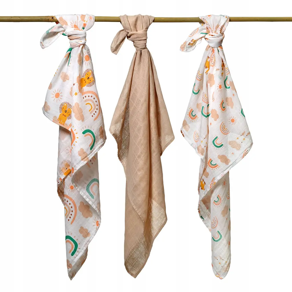 Багаторазова пелюшка BabyOno, муслін, 70х70 см, кремовий, 3 шт. (348/08) - Pampik - 4