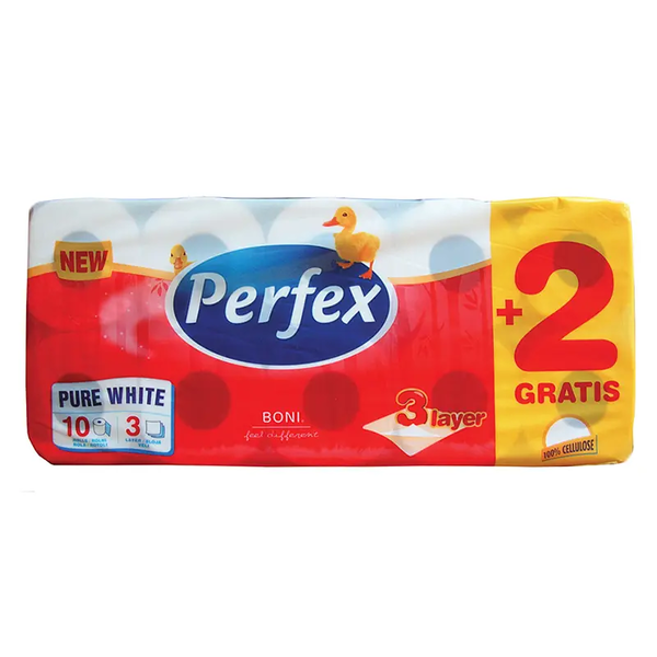 Тришаровий туалетний папір Perfex, білий, 8 + 2 рулони - Pampik