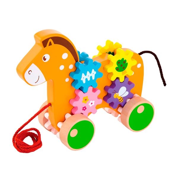 Дерев'яна каталка Viga Toys Коник із шестерінками (50976) - Pampik