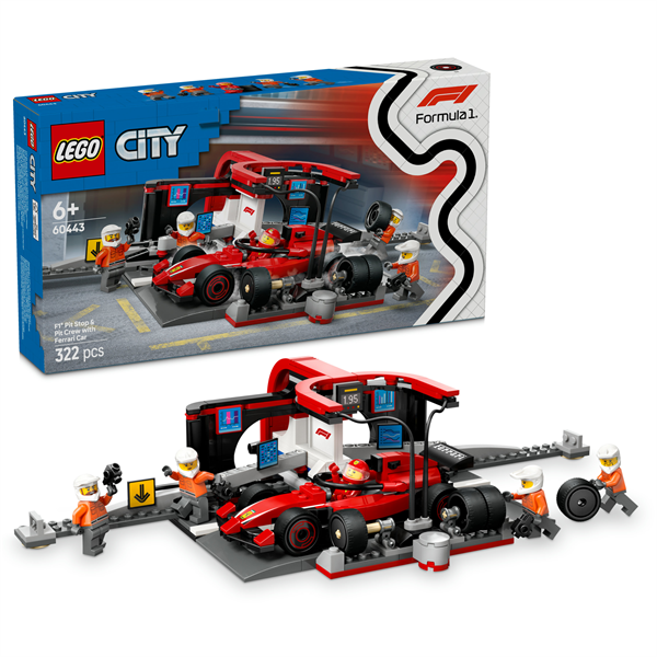 Конструктор LEGO City Піт-стоп і піт-екіпаж F1 з болідом Ferrari 322 деталі (60443) - Pampik - 2
