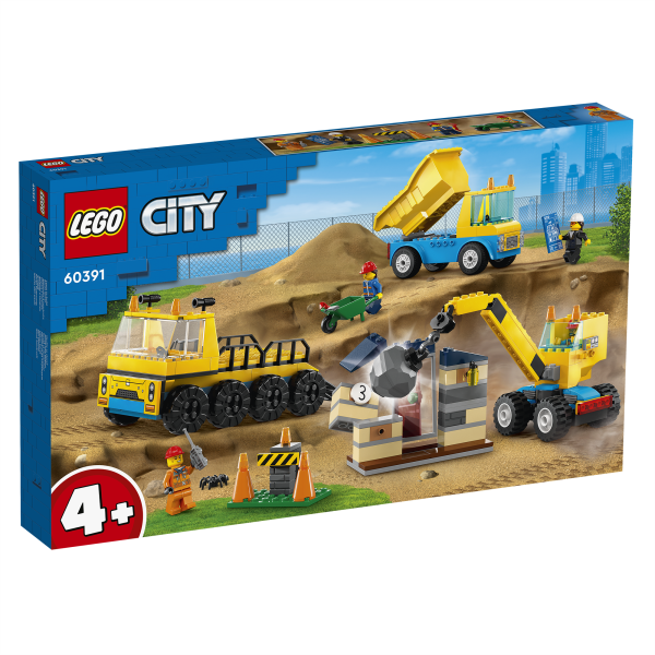 Конструктор LEGO City Construction Будівельні вантажівки та кулястий таран 235 деталей (60391) - Pampik